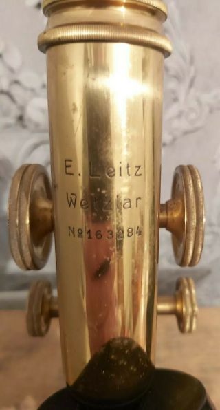 Antique E Leitz Wetzlar Brass & Enamelled Microscope Dated 1913 in Case 3