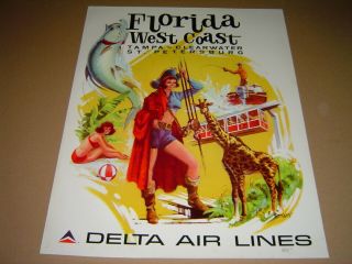 Delta Airlines 1960s Sweney Florida West Coast 22x28 " Travel Poster