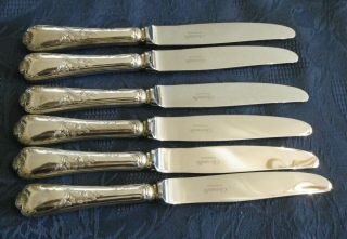 6 Christofle Fr Marly Silverplate Lunch Dessert Knives Glossy Handle 7 3/4 " (2)
