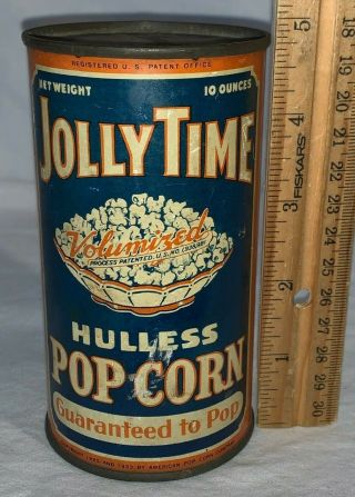 Antique Jolly Time Popcorn Tin Litho 10oz Can Sioux City Ia 1933 Grocer