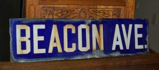 Rare Early Vintage Porcelain Street Advertising Sign Beacon Ave From Holyoke Ma.