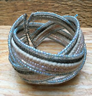 Vintage Retro 90’s Beaded Cuff Bangle/bracelet/glass Seed Bead/wire Work/pastel