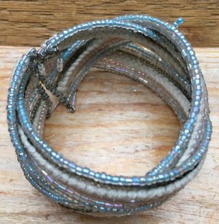 Vintage Retro 90’s Beaded Cuff Bangle/Bracelet/Glass Seed Bead/Wire Work/Pastel 2