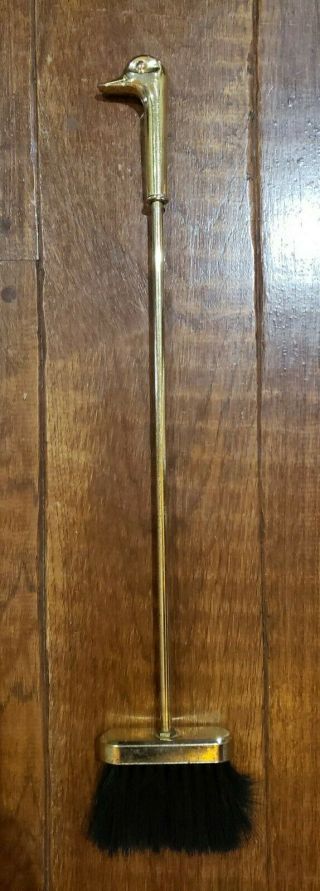 Vintage Brass Tone Fireplace Tool Broom Brush Duck Head 24.  5” Replacement Part