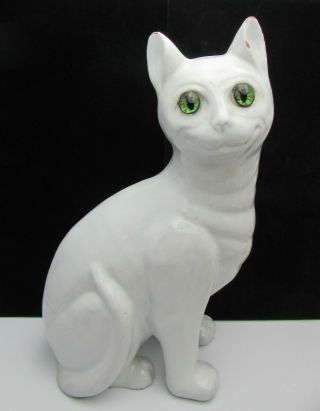 Antique 19th Century Signed Emile Galle Faience French White Cat Figurine