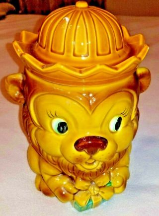 Lion Cookie Jar Vtg Small Chip On Inside Rim Made In Japan 9 Wide Gold Yellow