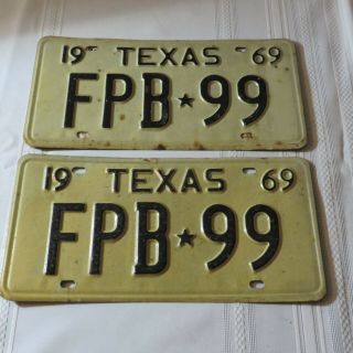 1969 Texas License Plate Matched Pair Fpb - 99