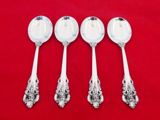 Set Of 4 Wallace Sterling Silver Grande Baroque Cream Soup Spoons Px - 7