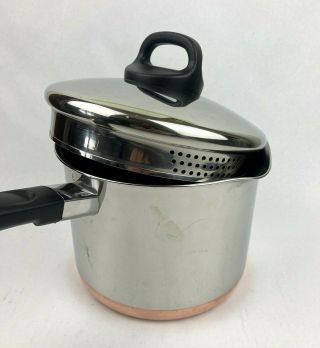 Vtg.  1801 Revere Ware 2 Pour Copper Bottom 3.  5 Qt.  Sauce Pan Pot With Lid 2