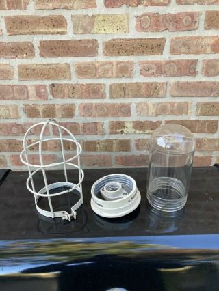 Vintage Industrial Explosion Proof Cage Ceiling Light Fixture with Glass Globe 2
