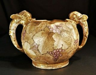 Art Nouveau Rstk Turn Teplitz Antique Pottery Bowl Vase Amphora Figural Dolphin
