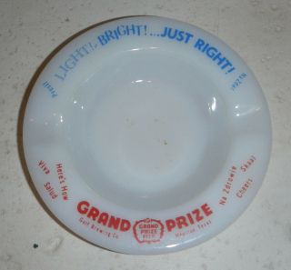 Vintage Grand Prize Beer Milk Glass Advertising Ashtray Houston Tx Gulf Brewing