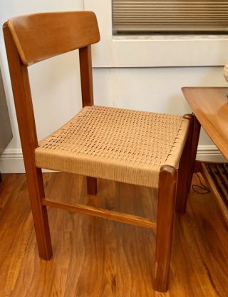 Mid Century Dining Chair Danish Teak Rope Seat Wood Denmark Raholt