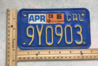 California Vintage Motorcycle Blue/yellow License Plate 9y0903 Apr 1986 Stickers