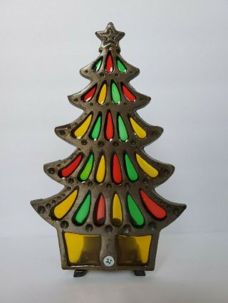 Vintage Christmas Stained Glass Christmas Tree Tea Light Candle Holder