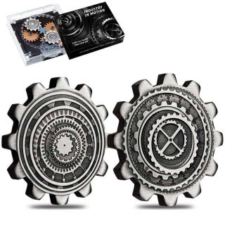 2020 Industry in Motion 1oz Antiqued Silver Gear - shape 2 Coin set (2 oz total) 2