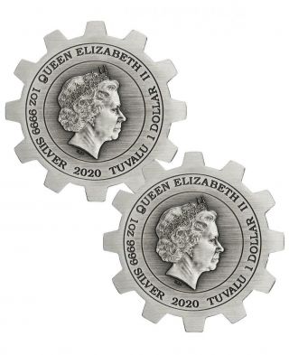 2020 Industry in Motion 1oz Antiqued Silver Gear - shape 2 Coin set (2 oz total) 3