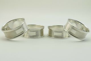 Broadway & Co.  Set Of 4 Hallmarked Solid Silver Engine Turned Napkin Rings Boxed