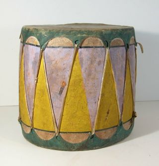 Ca1900 Native American Pueblo Indian Paint Decorated Cottonwood Ceremonial Drum