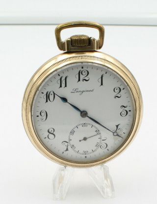 Antique 1919 Longines Swiss Open Face Pocket Watch Large Size 15j No Res 8923 - 9