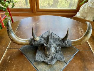 Antique Old West Buffalo Bull Horn Hat Coat Rack Folk Art Handmade Black Forest