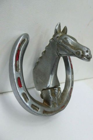 Vintage Horse Head Horseshoe Thistle Car Bonnet Hood Ornament Emblem Badge