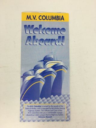 Vintage M.  V.  Columbia Ship Brochure Alaska 1996 With Passenger Receipt