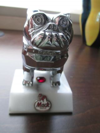 Vintage Mack Truck Bulldog Hood Ornament With Marble Mack Pin Base