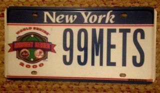 York 2000 Limited World Series Subway Series Mets Yankees License Plate Rare