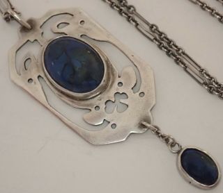 Antique Arts & Crafts Sterling Silver Blue Jasper Pendant Necklace