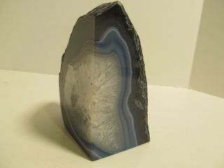 Vintage Polished Blue Agate Geode Bookend Paperweight Brazil 2