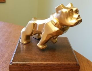 Vintage Brass Mack Bulldog Hood Ornament Design Patent 87931 On Wood Base - Neat