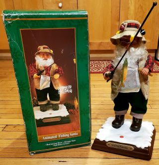 Vintage Gemmy Animated Fishing Santa North Pole Productions Christmas Music 90s