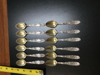 Princess By Towle Sterling Silver Demitasse Spoons Gold Washed.  Set Of 12.  1892