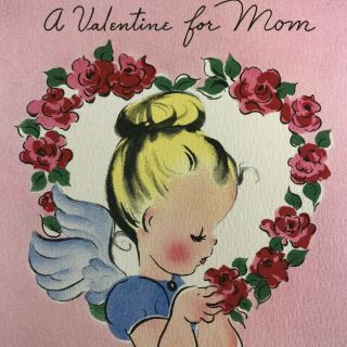 Vintage Mid Century Valentine’s Day Greeting Card Cute Little Girl Angel Volland