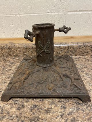 Antique German Christmas Tree Stand Cast Iron Primitive 3d Tree Roots Pinecones