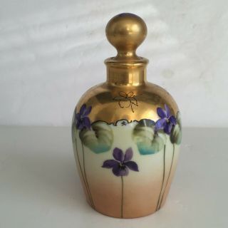 Violets Antique Pickard Limoges Art Nouveau Porcelain Cologne Perfume Bottle 5 "