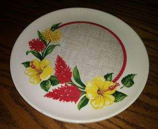 Vtg Set Of 2 Harmony House Tropicue 9 " Lunch Dinner Plates Flowers Woven Center