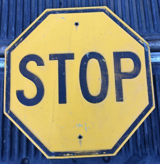 Vintage Steel Yellow /black Stop Sign Obsolete Embossed Paint 24” X 24”