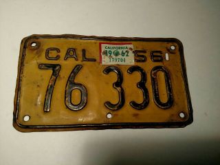 1956 California Motorcycle License Plate,  1962 Validation Sticker " 76 330 "