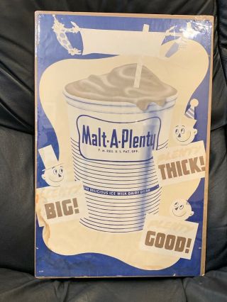 Vintage Malt - A - Plenty Soda Fountain Advertising Poster Ice Cream Dairy 20 " X 13 "