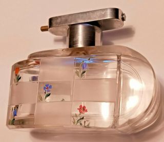 Vintage Perfume Atomizer Bottle W/ Flowers - 3 - 1/8 " X 4 " X 1 - 7/8 " - Missing Bulb