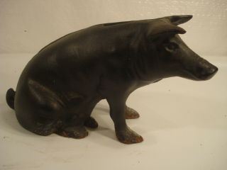 Vintage Black Cast Iron Pig Piggy Bank Xdoor Stop.