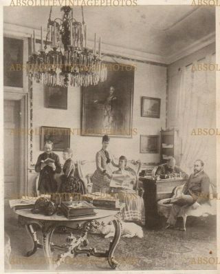 Unusual Albumen Photo British Royal Family In An Interior Montage Vintage 1880s