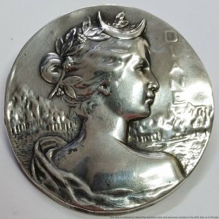 Large Unger Bros Antique Art Nouveau Diane Sterling Silver Brooch Medallion