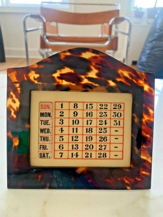 Antique Faux Tortoise Shell And Red Leather Desk Calender