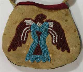 1890s Native American Santee Sioux Indian Bead Decorated Hide Pouch Thunderbird