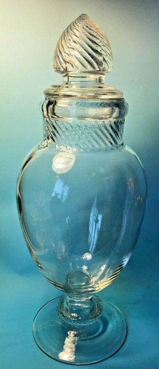Antique 15.  5 " Glass Apothecary Drug Store Jar - Columbia Swirl Pedestal Base