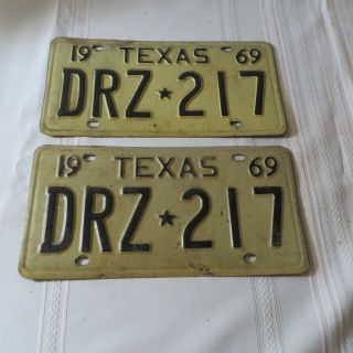 1969 Texas License Plate Drz - 217 Matched Pair