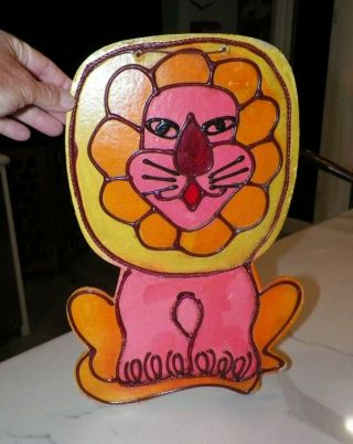 Vintage Ardco Lion Yellow & Pink Wall Art 14 " Tall